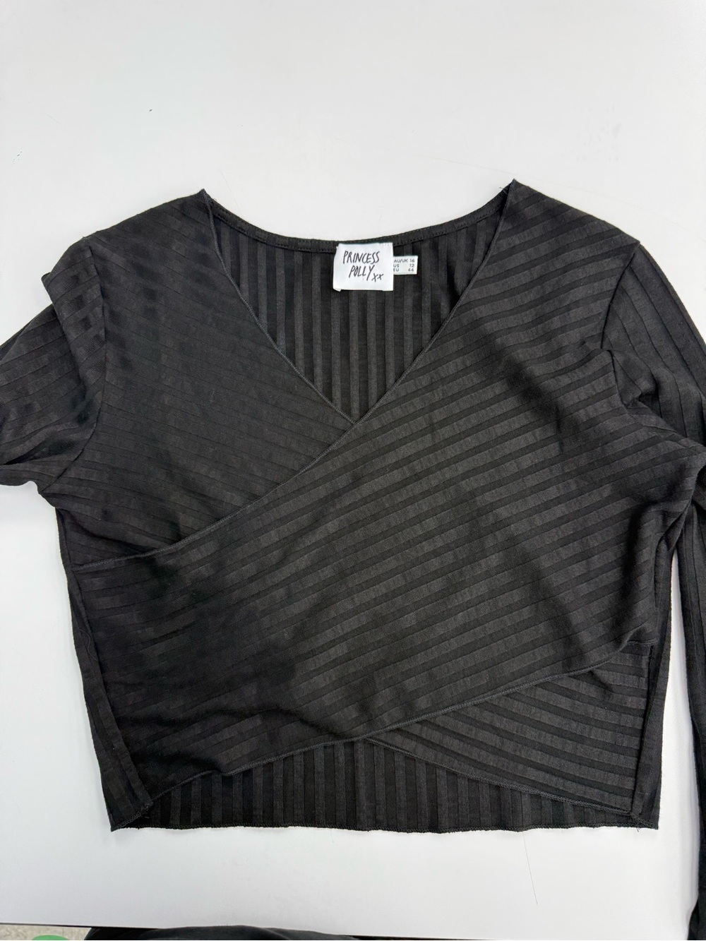 Princess Polly Black Ribbed V-Neck Crop Top